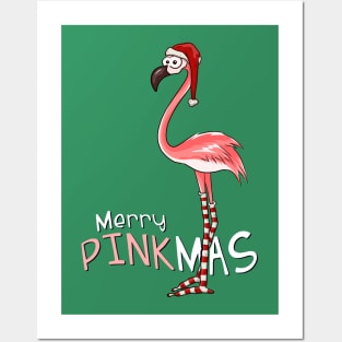 Merry Pinkmas Christmas Flamingo in Santa Costume Posters and Art